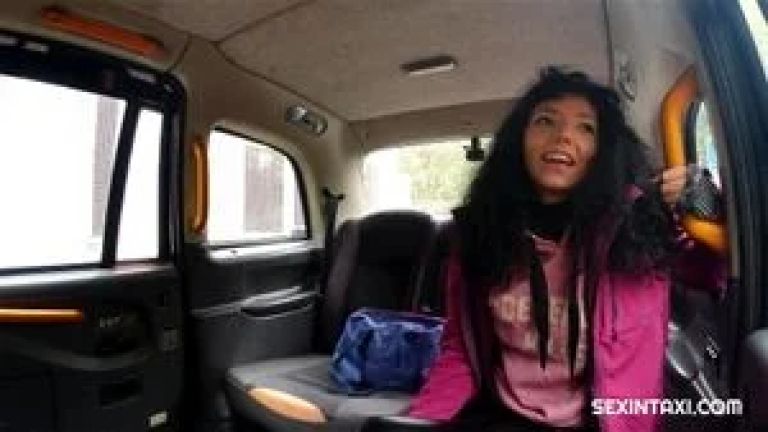 Sexy student pays for the taxi ride with a hot cock ride
