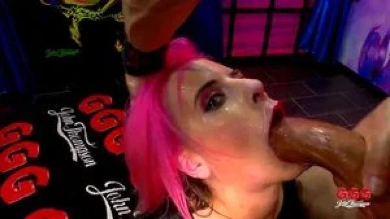 GGG 25586 Blonde & Drenched - Ashlee Cox First Session - Neon Pink Hair, Minidress Spitroast, Facial Bukkake & Smudged Makeup Finale