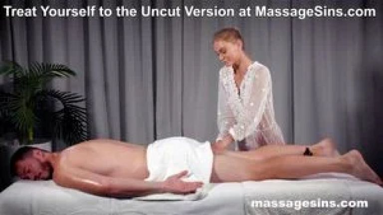 Oiled Blonde with Tattoos Enjoys Sensual Massage and Soft Oral at MassageSins