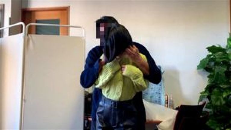 Pale and hairy Japanese girlfriend has sex in front of boyfriend