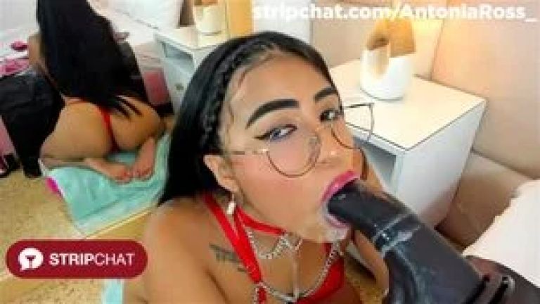 Hot Glasses Latina Brunette Sloppy Dildo Blowjob Session - AntoniaRoss_