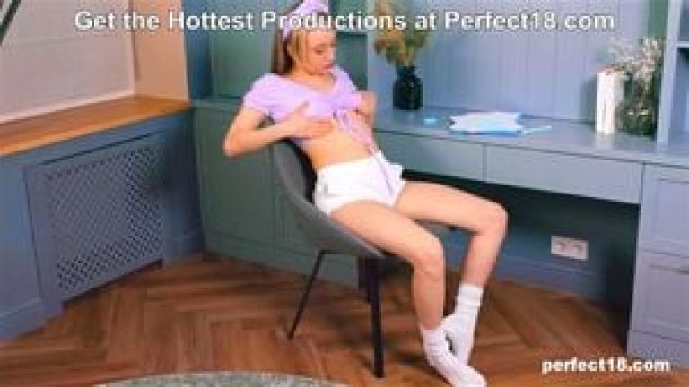 Blonde Teen Arete Gets Horny During Homework Solo Fingering Session at Perfect18