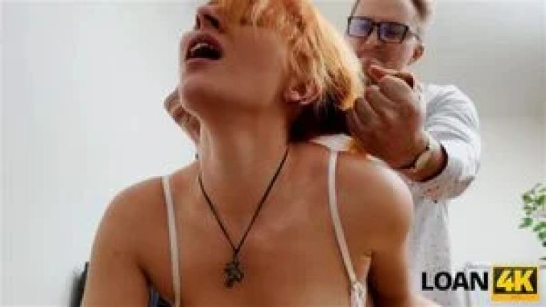 LOAN4K. Wild sex on the desk with a wild redhead over a loan
