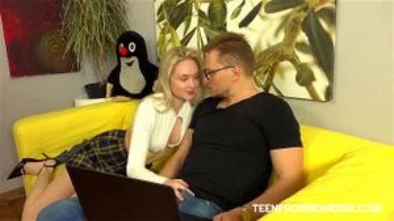 Sexy blonde can't wait for his hard cock
