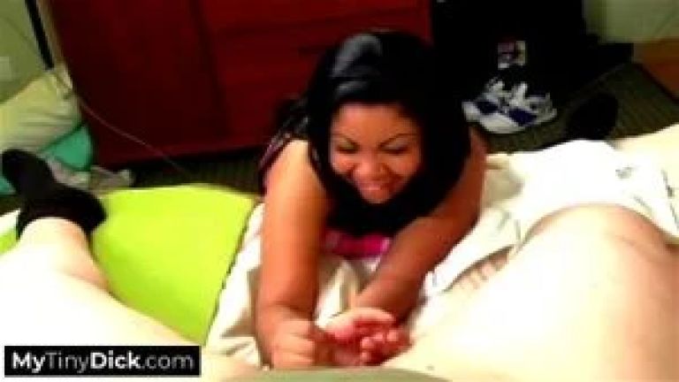 Ebony college friend came over and got a small dick surprise