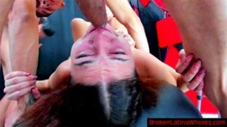 3 Guys Take Turns Using All Of  Latina Goddess Abril's Holes